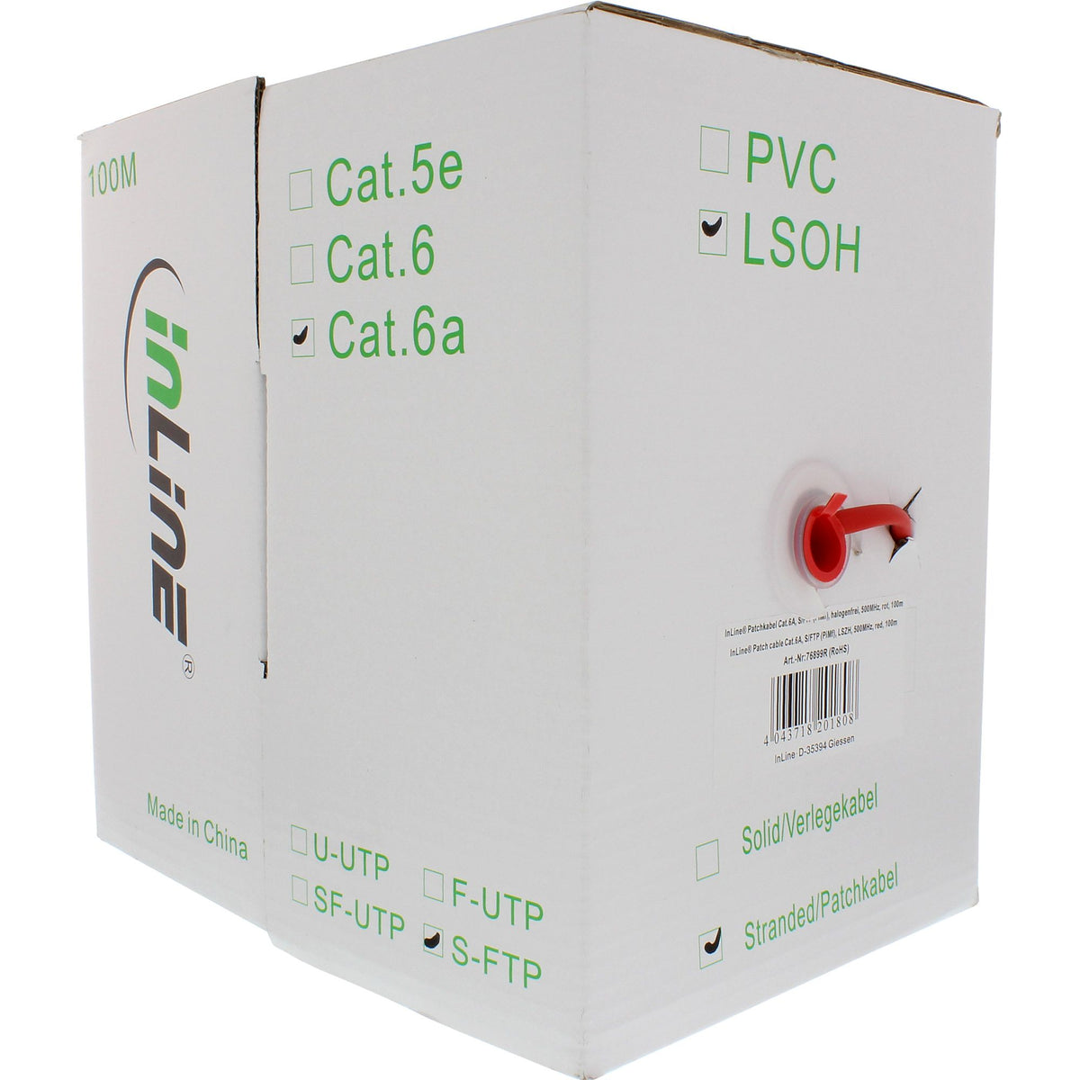 100m Patchkabel S/FTP (PiMf), Cat.6A, 500MHz, halogenfrei, Kupfer, rot