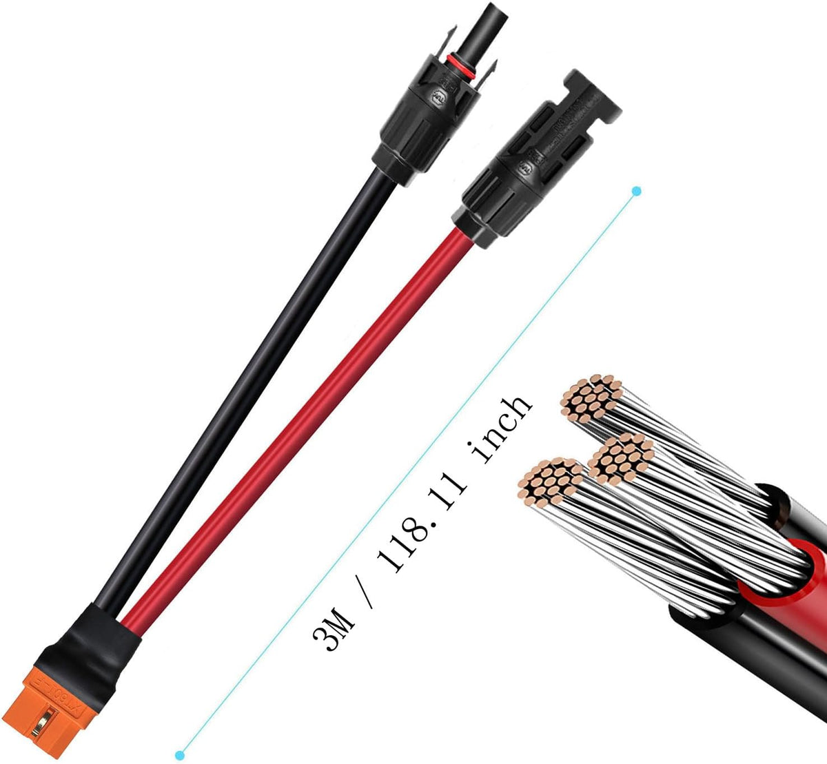 3m Solarladekabel Solarstecker auf XT60i Adapter Stecker Anschluss Solarpanel 12AWG XT60i-F Kabel Kompatibel für Ecoflow Delta River Solargenerator Tragbare Powerstation