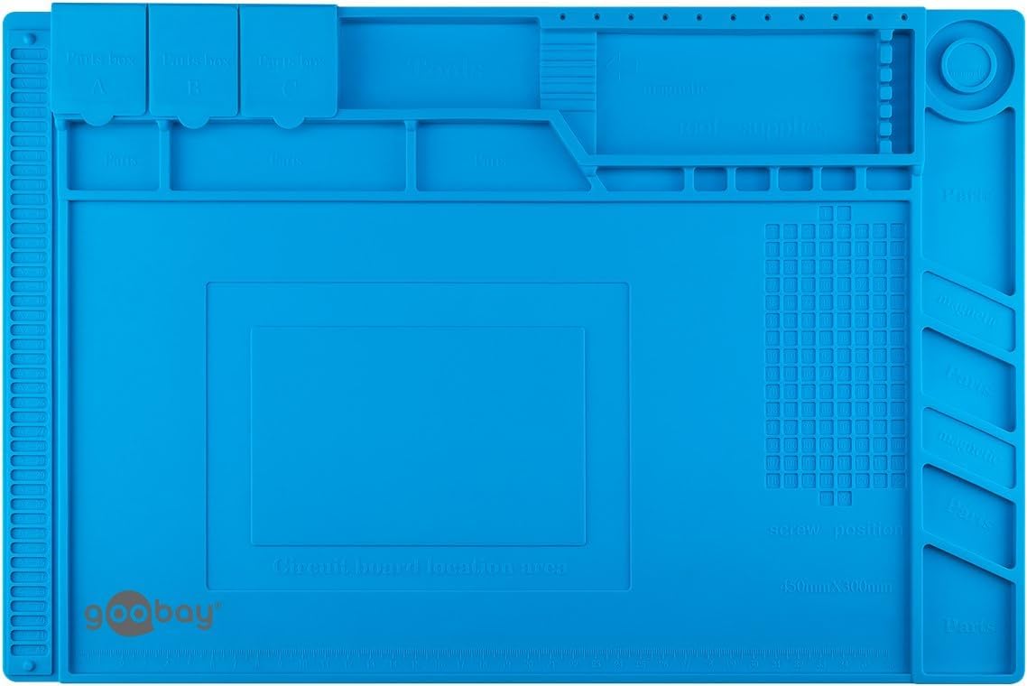 Magnetische Silikon Lötmatte/Geruchsfreie Arbeitsunterlage/Löten, Reparieren und Basteln/Rutschfeste Hitzebeständige Arbeitsmatte/Integriertes Lineal / 45cm x 30cm / Blau