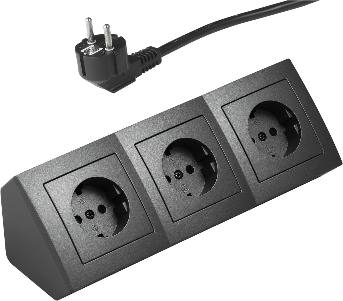 McPower Steckdosenblock Unterbausteckdosen | Flair | Ecksteckdose 3-Fach Steckdosen Schutzkontakt, 2m Kabel mit Stecker, 250V / 16A, Aufbau (anthrazit)