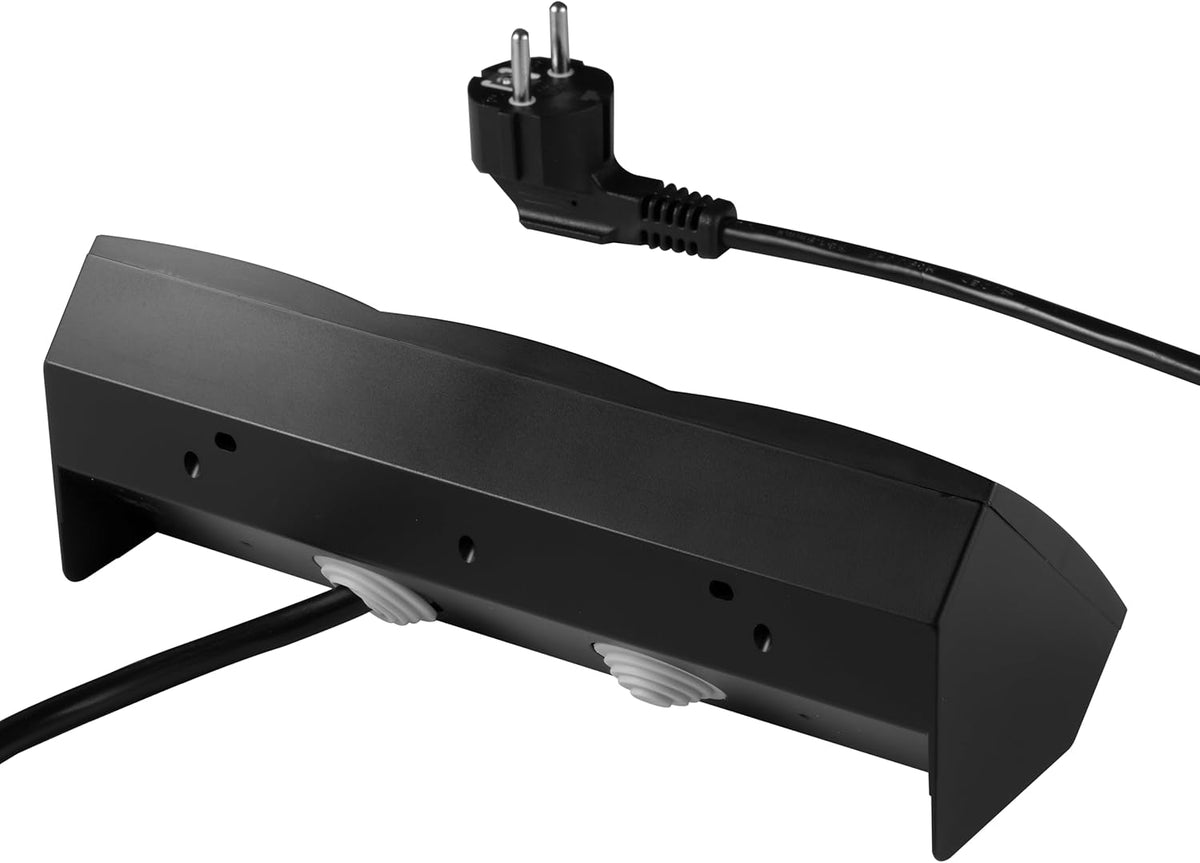 McPower Steckdosenblock Unterbausteckdosen | Flair | Ecksteckdose 3-Fach Steckdosen Schutzkontakt, 2m Kabel mit Stecker, 250V / 16A, Aufbau (schwarz matt)