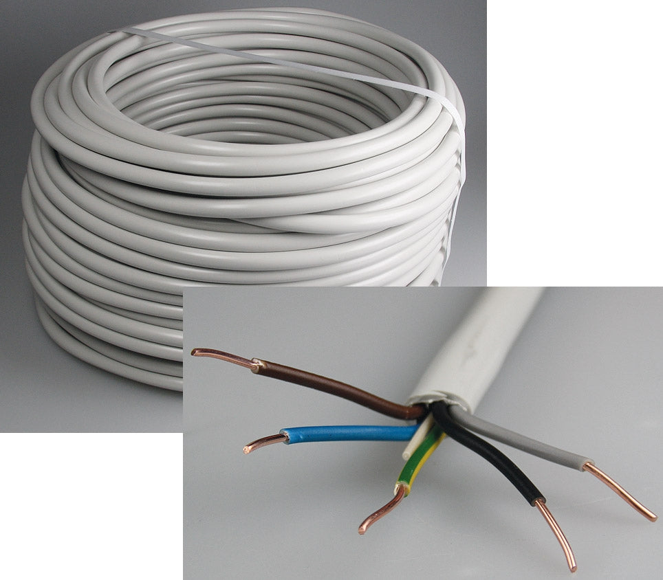 Stromleitung "NYM-J", 50m, isoliert 5G2,5, grau, Außen-Ø 8,2mm, Ring