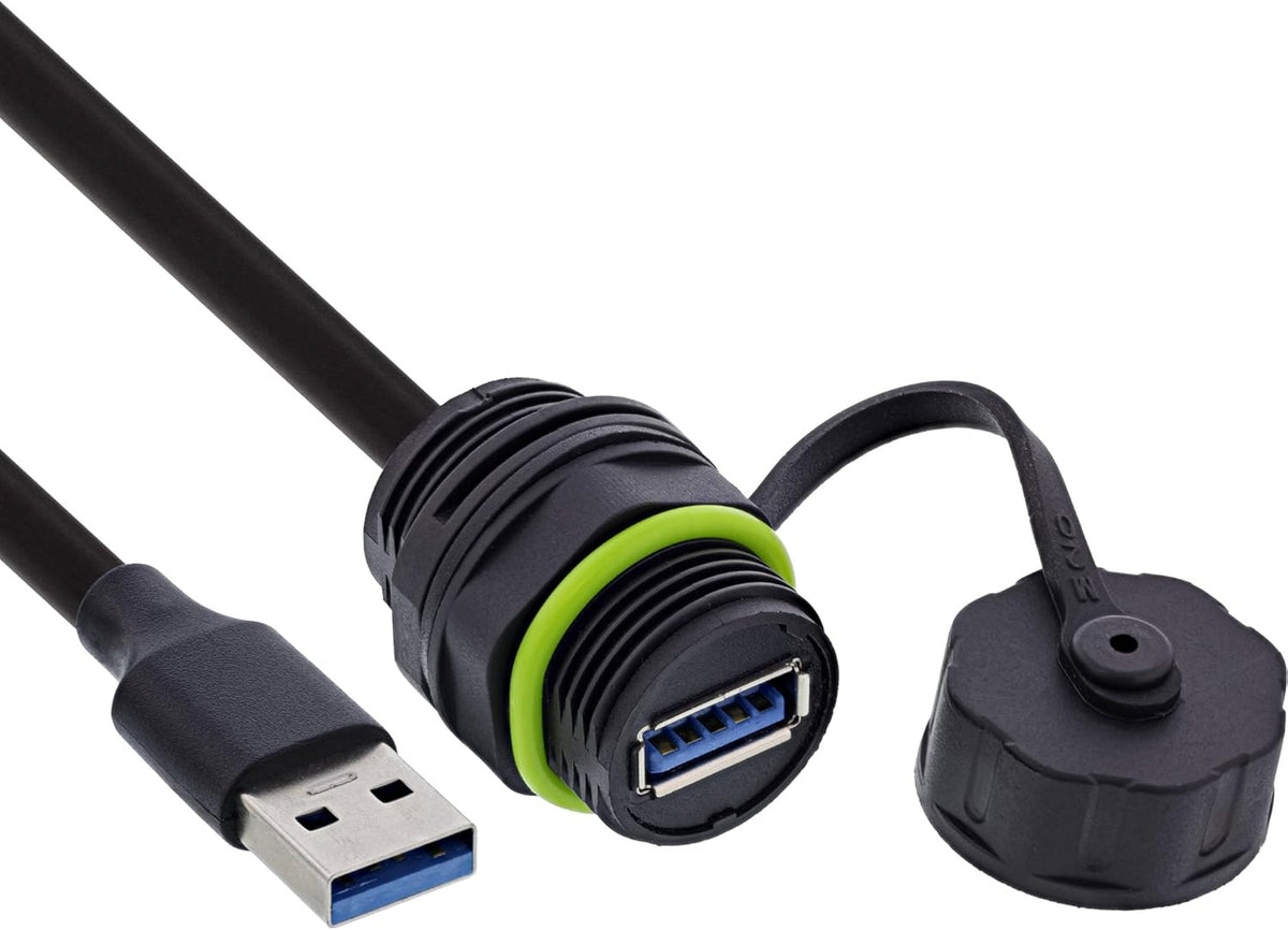 USB-A-Kabelkupplung, IP68 geschützt, geschirmt, USB-A Buchse zu Stecker, 50 cm Kabel integriert, wetterfeste USB-Verbindung für Technik & Outdoor