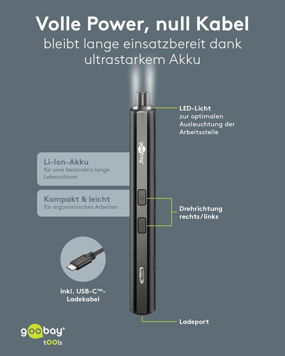 Elektrischer Präzisions-Akkuschraubendreher mit 20teiligem Bit-Set, magnetischem Aluminium-Case, 4 LED-Arbeitslichtern, USB-C Ladung, ideal für Elektronik-, Feinmechanik- und Heimwerkerarbeiten