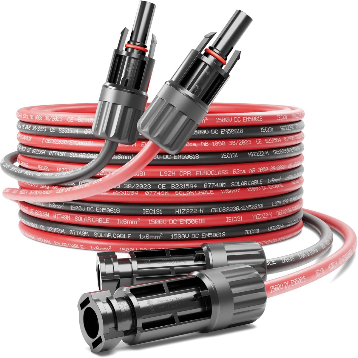 20m PV4 Solarkabel Verlängerung Set 6mm² für Photovoltaik-Anlagen - Verlängerungskabel für Serielle & Parallele Verkabelungen - 1kV AC 1,5kV DC - Wetterfest UV-Beständig IP68 - Rot & Schwarz