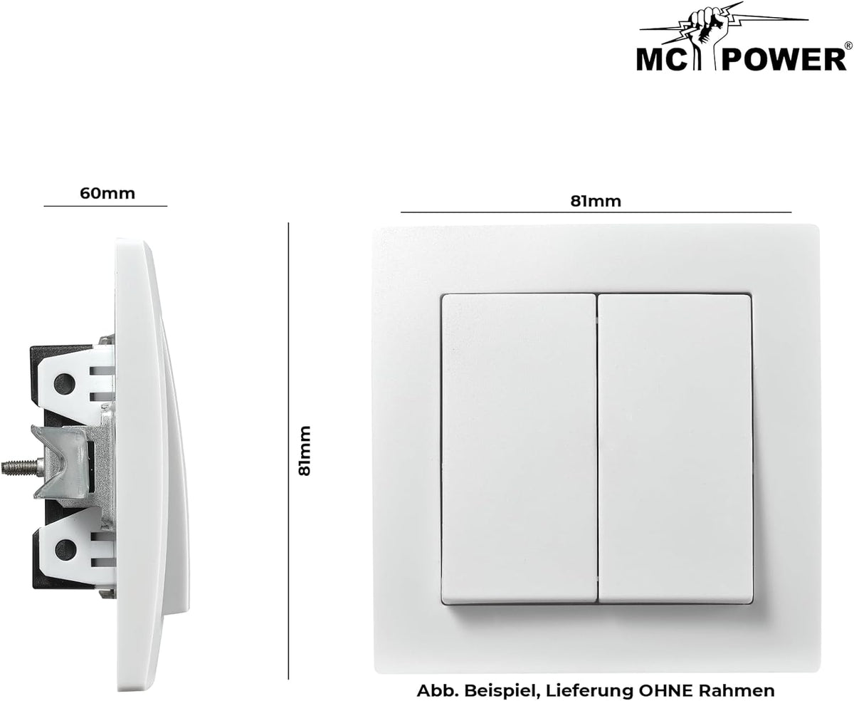 McPower Wechselschalter | Flair | 2-fach Schalter, 250V~/10A, Uunterputz Lichtschalter, universelle Einsatzmöglichkeiten, ideal für moderne Einrichtungsstile, weiß