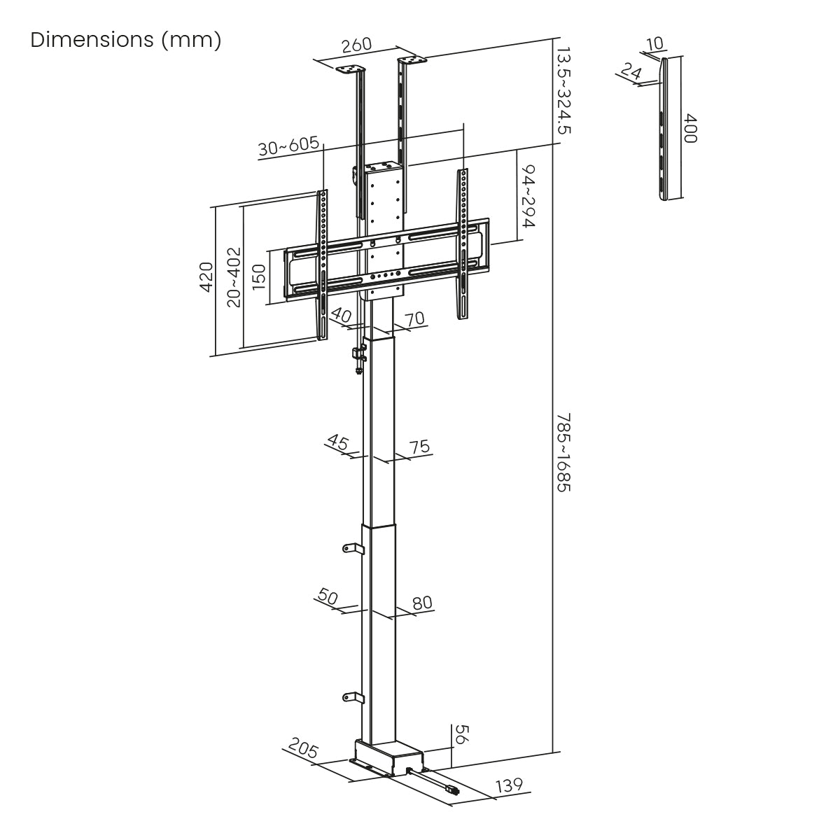 MyWall HP66-2 elektrischer TV Lift zum hochfahren & herunterlassen 37-65" Bildschirme (mit Fernbedienung, für 109-224cm TVs, max. 60kg Belastbarkeit)