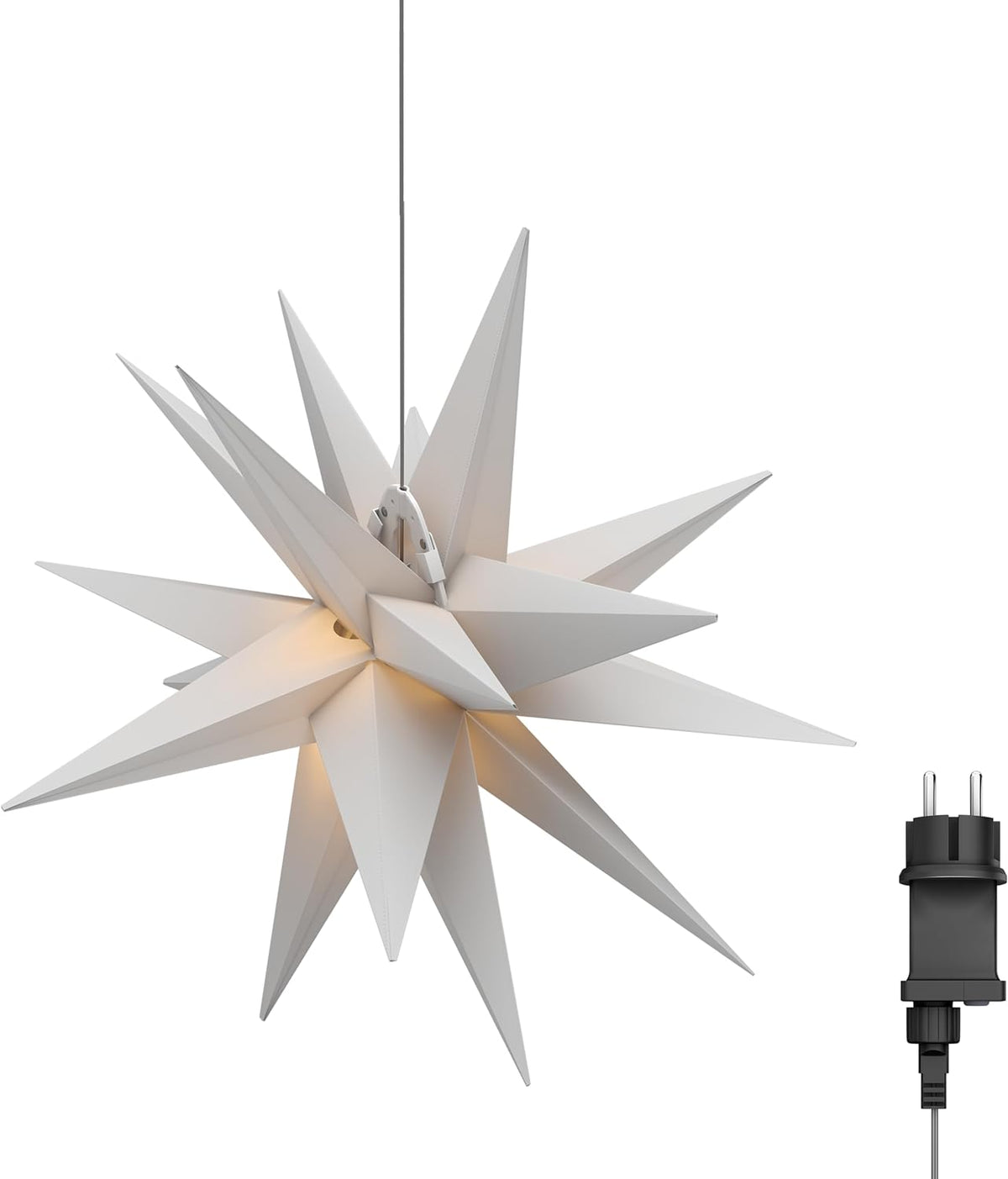 LED Weihnachtsstern 3D Ø 56 cm / Stern mit 18 Zacken und Timer / Weihnachtsdeko/LED Stern für stimmungsvolle Atmosphäre / 4,5-V-Außentrafo / Wanddeko / Leuchtstern / weiß
