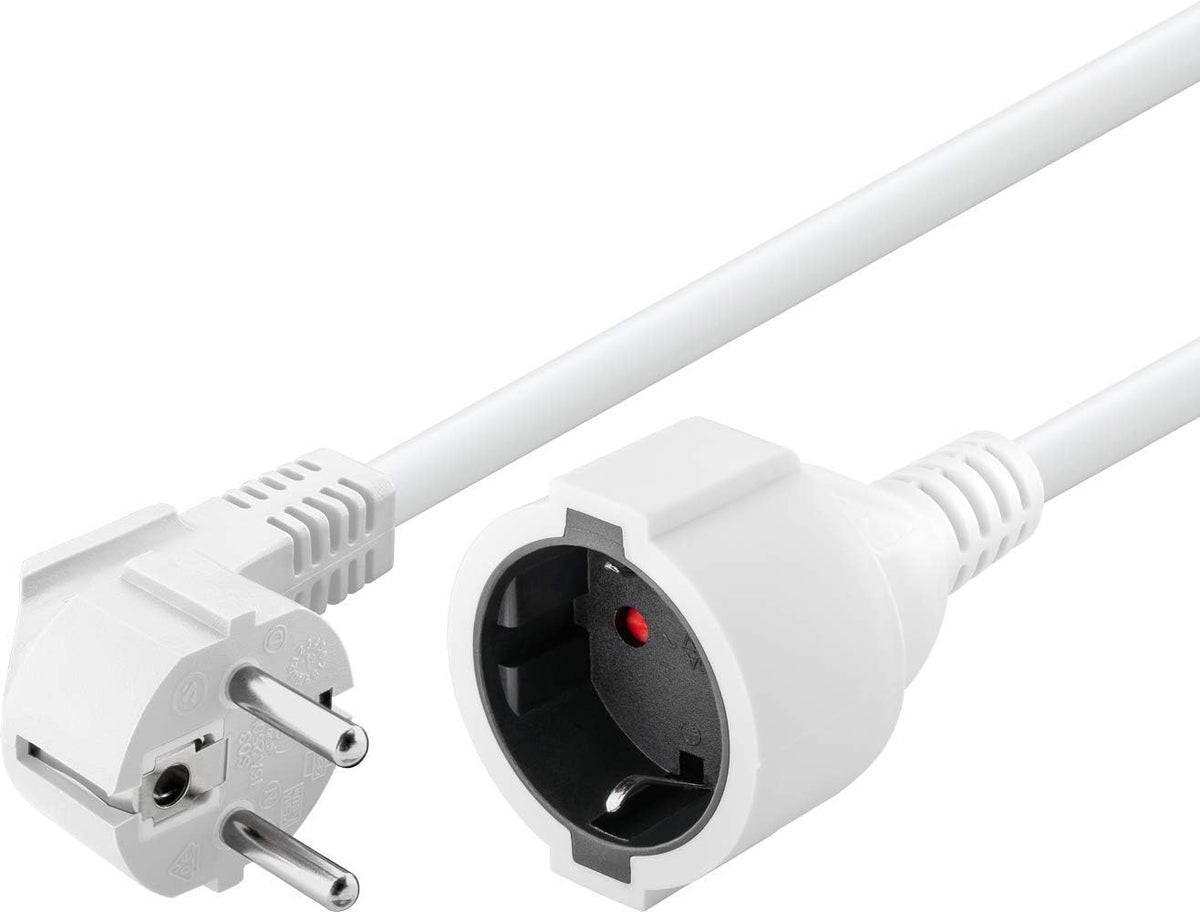 Goobay Gewinkeltes Strom Verlängerungskabel / Schutzkontakt Stecker 250V Schutzkontakt 2 Meter Stromkabel Verlängerung für Innenbereich / Weiß / 2m