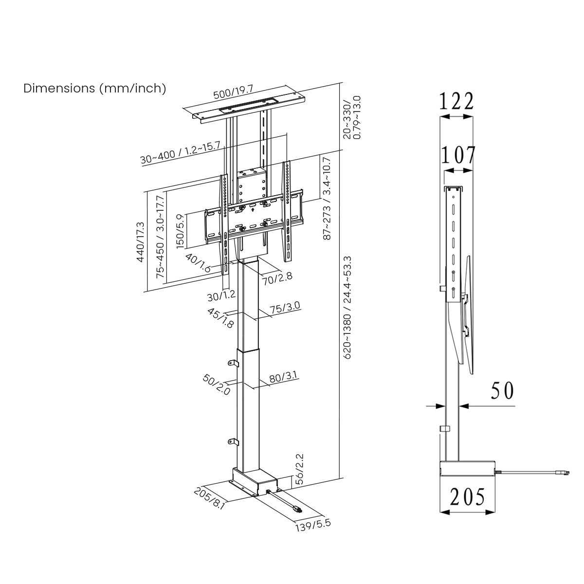 MyWall HP63AL elektrischer TV Lift mit Sprachsteuerung für 32-55 Zoll Bildschirm (mit Fernbedienung, für 81-140cm TVs, max. 60kg Belastbarkeit)