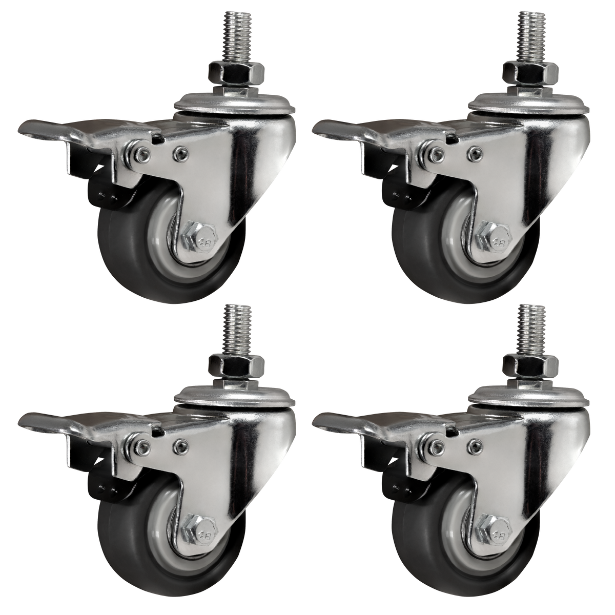 Tischrollen für Tischgestelle | 4 Rollen | silber-grau, drehbare Möbelrollen mit Bremsfunktion, Tragkraft je Rolle 50kg