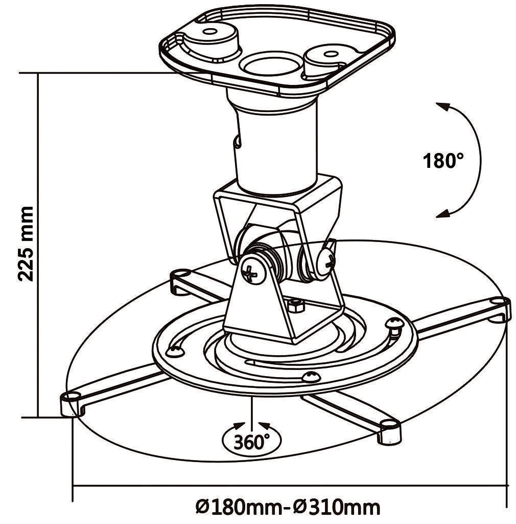 mywall H16-1WL Beamer Deckenhalterung (Tragkraft 15kg Deckenabstand: 22,5 cm)