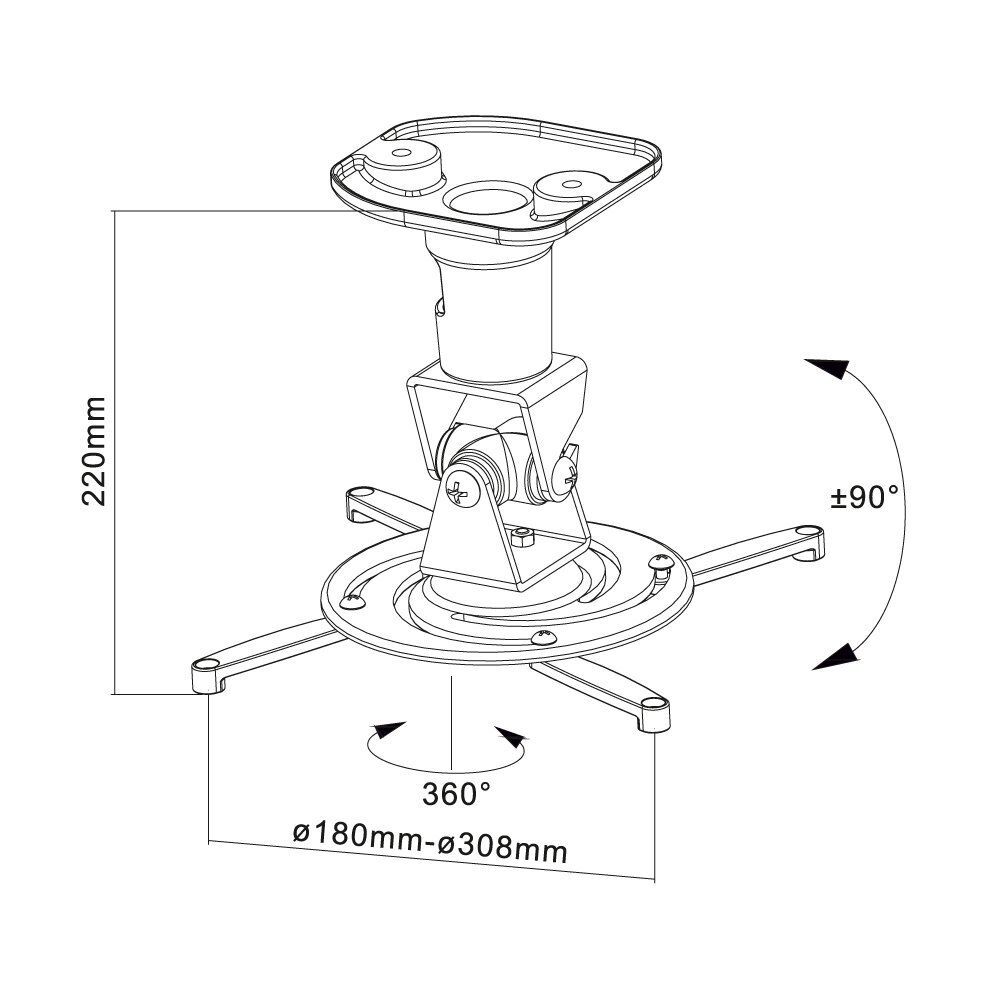 MyWall H16-1L Deckenhalterung Beamer, Deckenabstand 225mm, schwenkbar: 360°, neigbar: 180°, silber