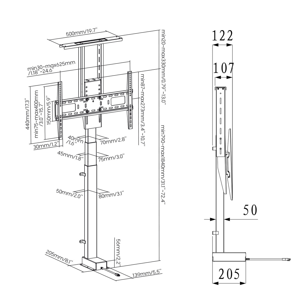 MyWall HP632AL elektrischer TV Lift mit Sprachsteuerung für 37-80 Zoll Bildschirm (mit Fernbedienung, zum Einbau in Möbel, 94-203cm Bildschirm)