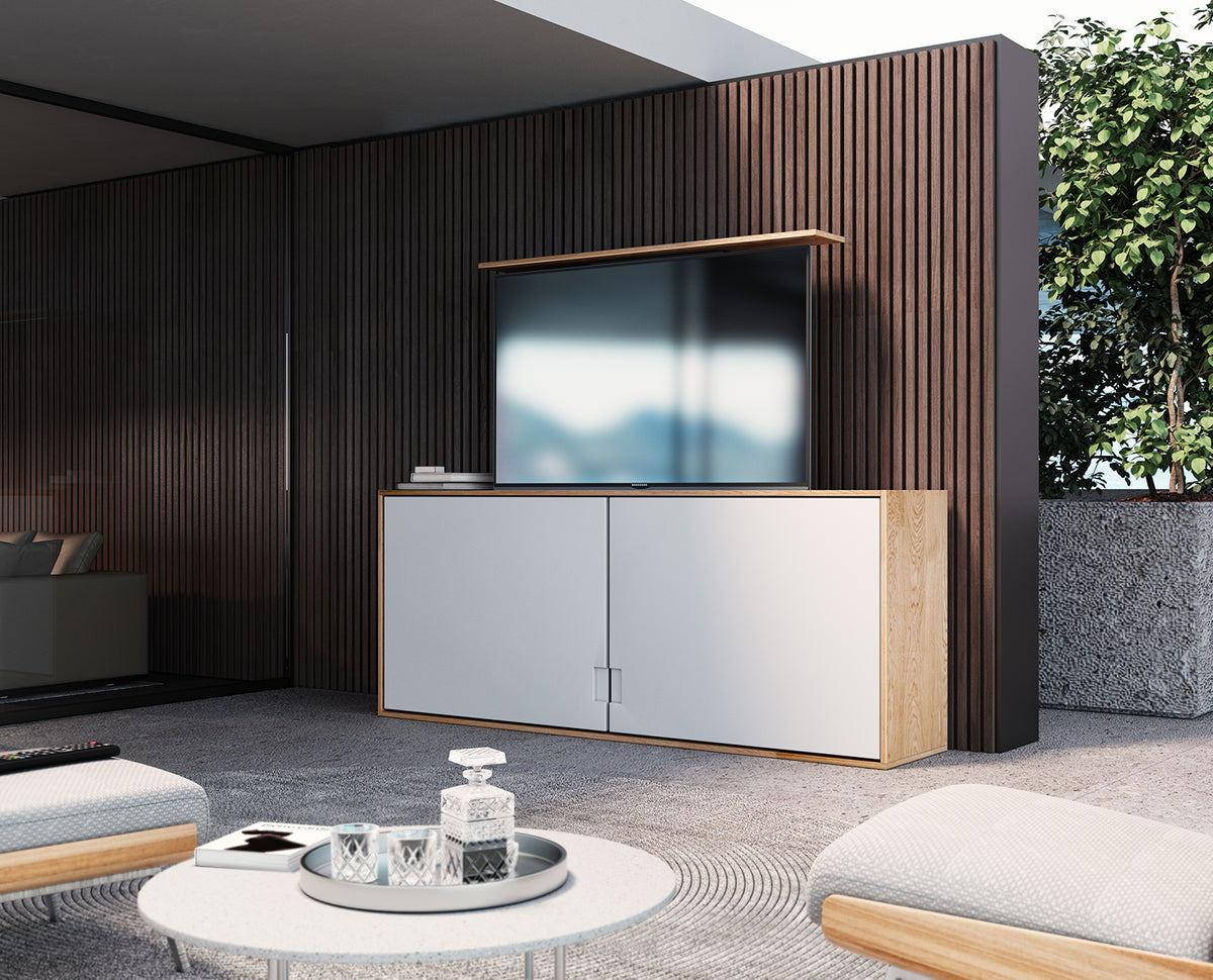MyWall HP632AL elektrischer TV Lift mit Sprachsteuerung für 37-80 Zoll Bildschirm (mit Fernbedienung, zum Einbau in Möbel, 94-203cm Bildschirm)
