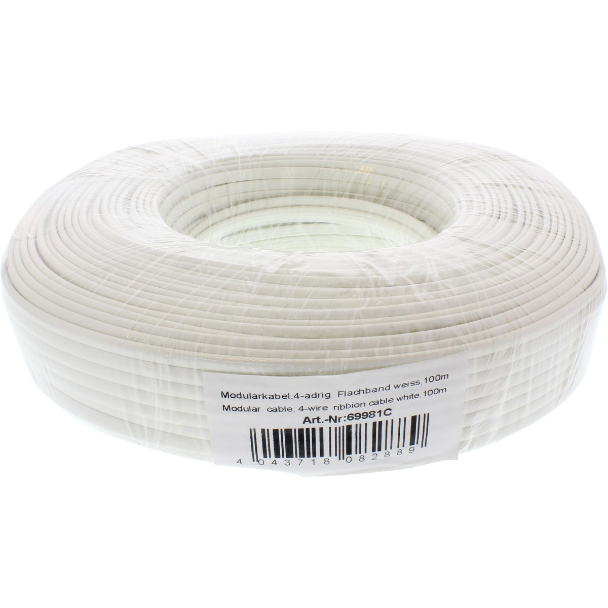 100m Ring Modularkabel 4adrig Flachband weiß