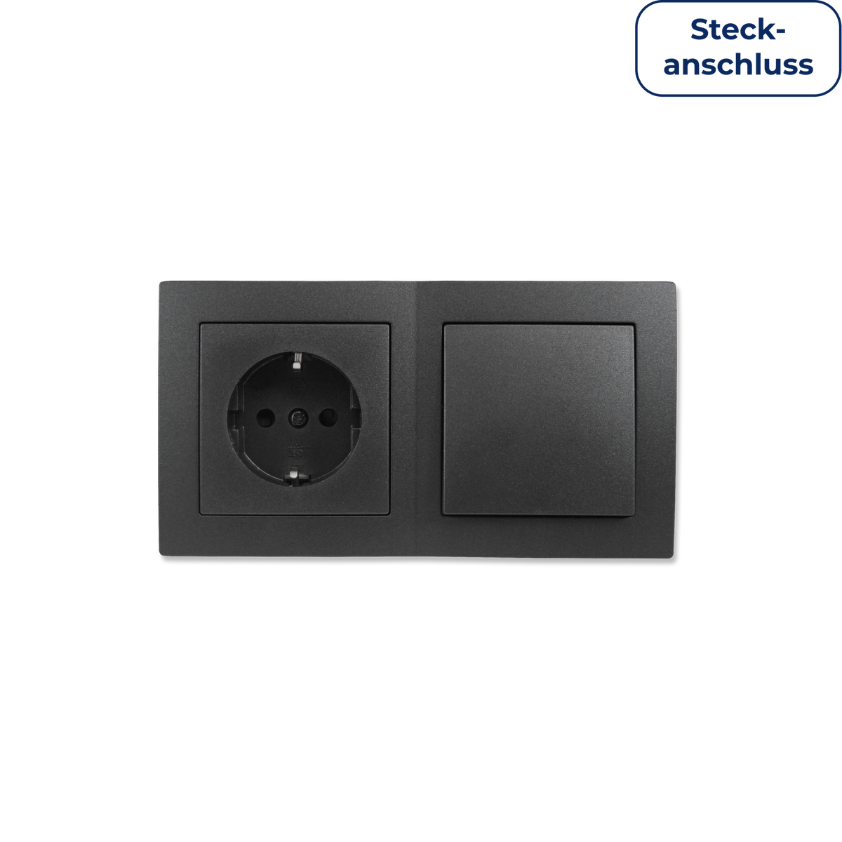 McPower Steckdosen Set | Flair | Tür 2-Fach Profi | 3-teilig, Wandsteckdose mit Lichtschalter, Klemmanschluss dunkelgrau anthrazit, matt