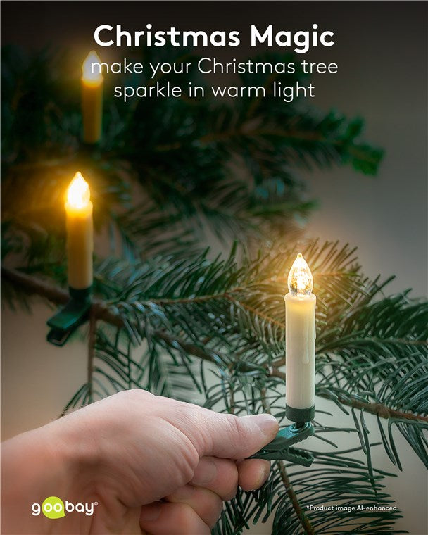 LED Weihnachtsbaumkerzen mit Klemmen, Fernbedienung und Timerfunktion, Christbaumkerzen, Baumkerzen, warmweiß (2600 K), dimmbar, 20er Set