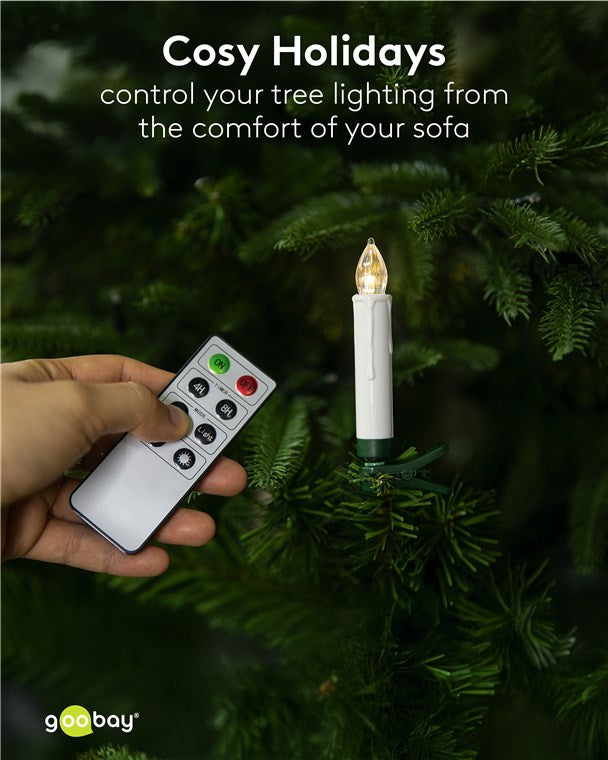 Kabellose LED Weihnachtsbaumkerzen mit Klemmen, Fernbedienung und Timerfunktion, Christbaumkerzen, Baumkerzen, warmweiß (2600 K), dimmbar, 10er Set