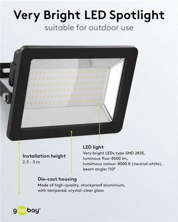 LED Strahler Außen 100W / Außenstrahler IP65 / Neutralweißes Licht 8500 lm/LED Scheinwerfer Fluter Wandmontage / IP65 Gartenstrahler/Schwarz [Energieklasse F]