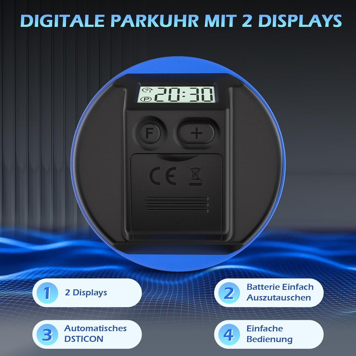 Elektronische Parkscheibe mit Zulassung vom KBA, Automatische Digitale Parkscheibe Elektrisch mit Batterie, Elektrische Parkuhr Auto mit 2 Displays & Nachtparkmodus & Vielseitig