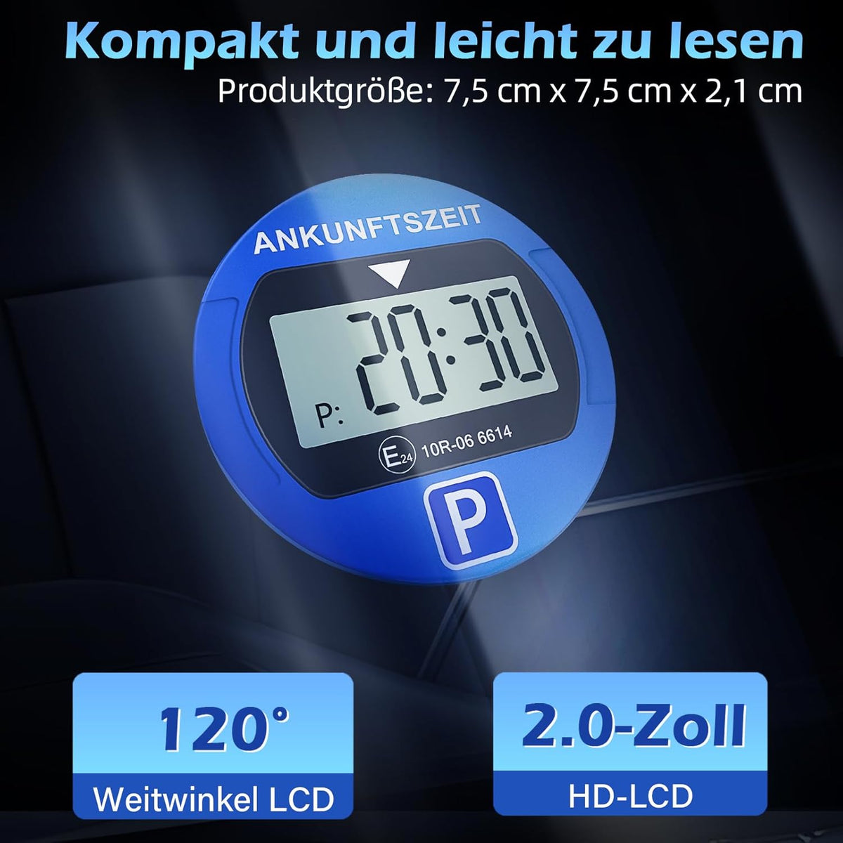 Elektronische Parkscheibe mit Zulassung vom KBA, Automatische Digitale Parkscheibe Elektrisch mit Batterie, Elektrische Parkuhr Auto mit 2 Displays & Nachtparkmodus & Vielseitig
