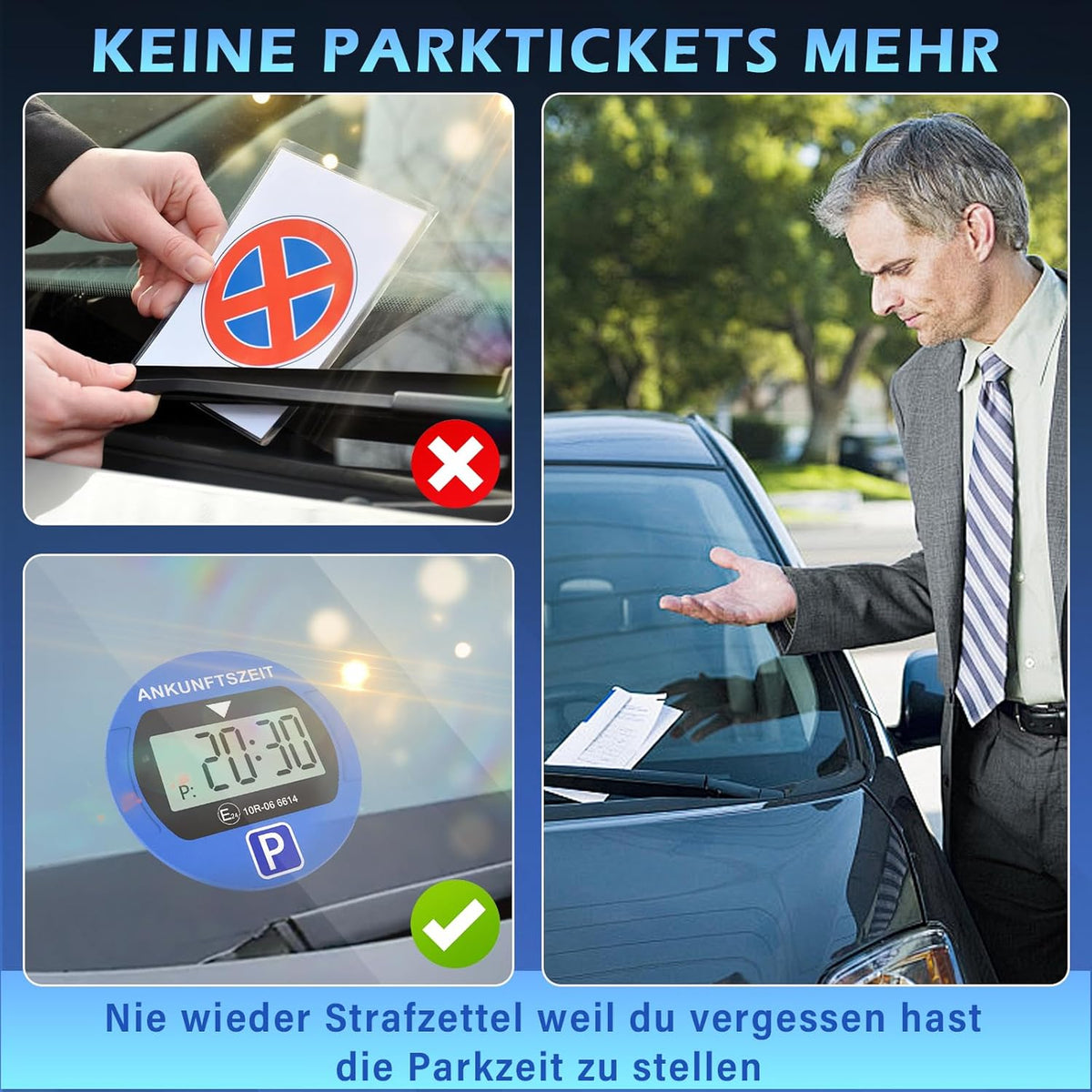 2 Stück Elektronische Parkscheibe mit Zulassung vom KBA, Automatische Digitale Parkscheibe Elektrisch mit Batterie, Elektrische Parkuhr Auto mit 2 Displays & Nachtparkmodus & Vielseitig
