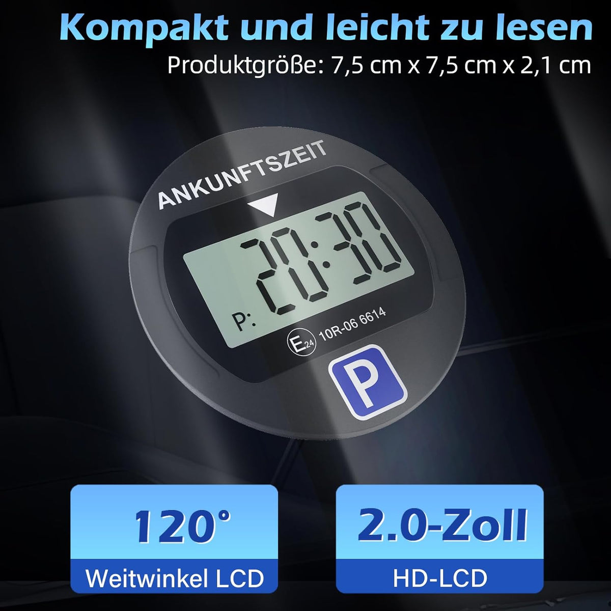 Elektronische Parkscheibe mit Zulassung vom KBA, Automatische Digitale Parkscheibe Elektrisch mit Batterie, Elektrische Parkuhr Auto mit 2 Displays & Nachtparkmodus & Vielseitig