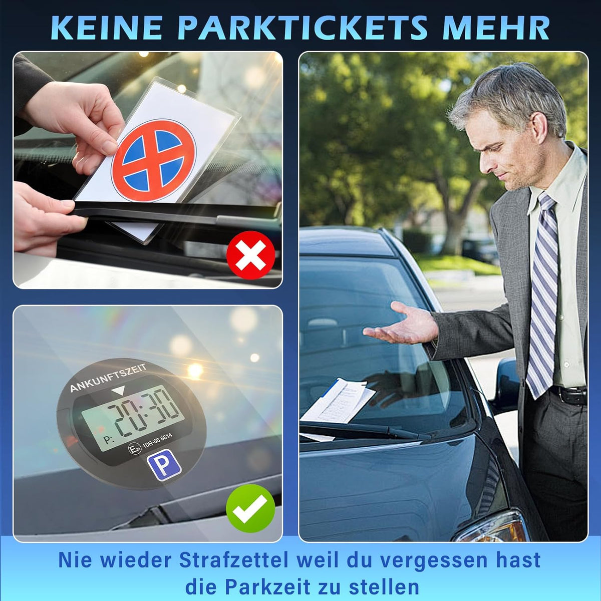 2 Stück Elektronische Parkscheibe mit Zulassung vom KBA, Automatische Digitale Parkscheibe Elektrisch mit Batterie, Elektrische Parkuhr Auto mit 2 Displays & Nachtparkmodus & Vielseitig