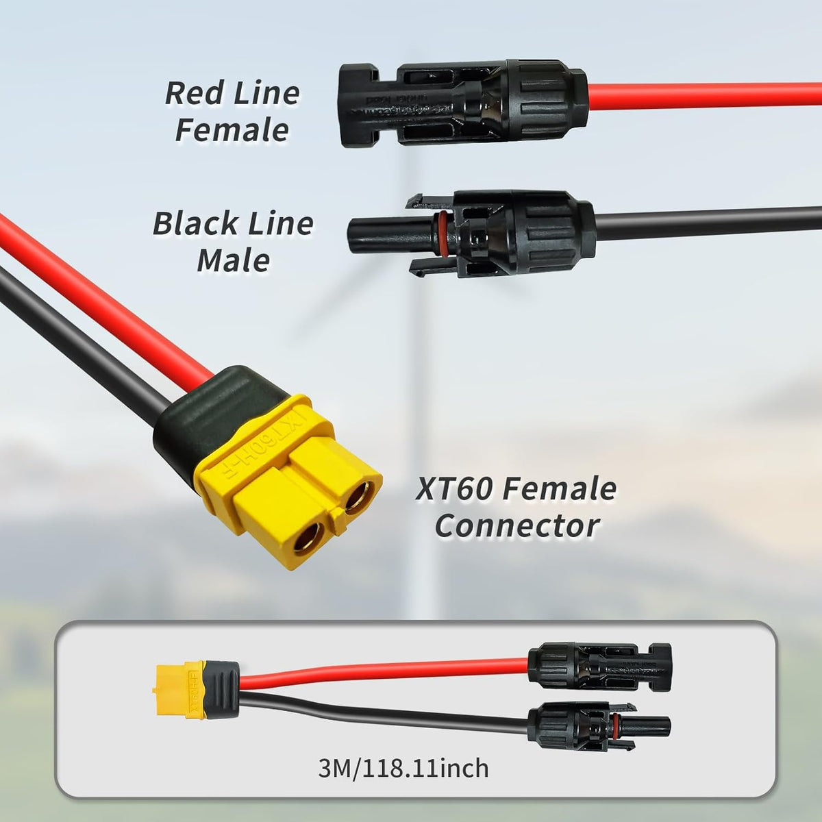 3m Solarladekabel Solarkabel Solarstecker auf XT60 Stecker Solarpanel Adapter Kabel, für EF DELTA 2 und River Pro MAX Powerstation 757 Powerhouse Solar Generator