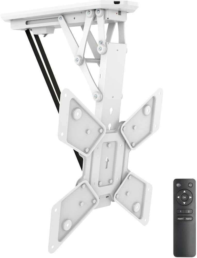 myWall my Wall HL40MWL klappbarer motorisierter Deckenhalter mit Fernbedienung für TV und Flachbildschirme 23-55 Zoll (58 cm - 140 cm) VESA, weiß