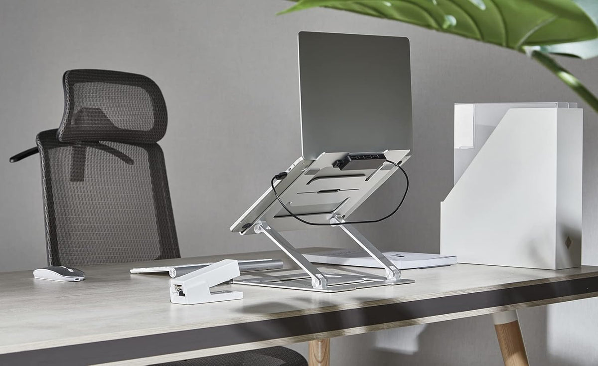 Laptop Ständer HT17L, Ergonomische Laptop-Halterung für den Schreibtisch, Notebook und MacBook Ständer kompatibel für 11-17 Zoll, Belüftet und Zusammenklappbar, Ständer-Halter für Laptop