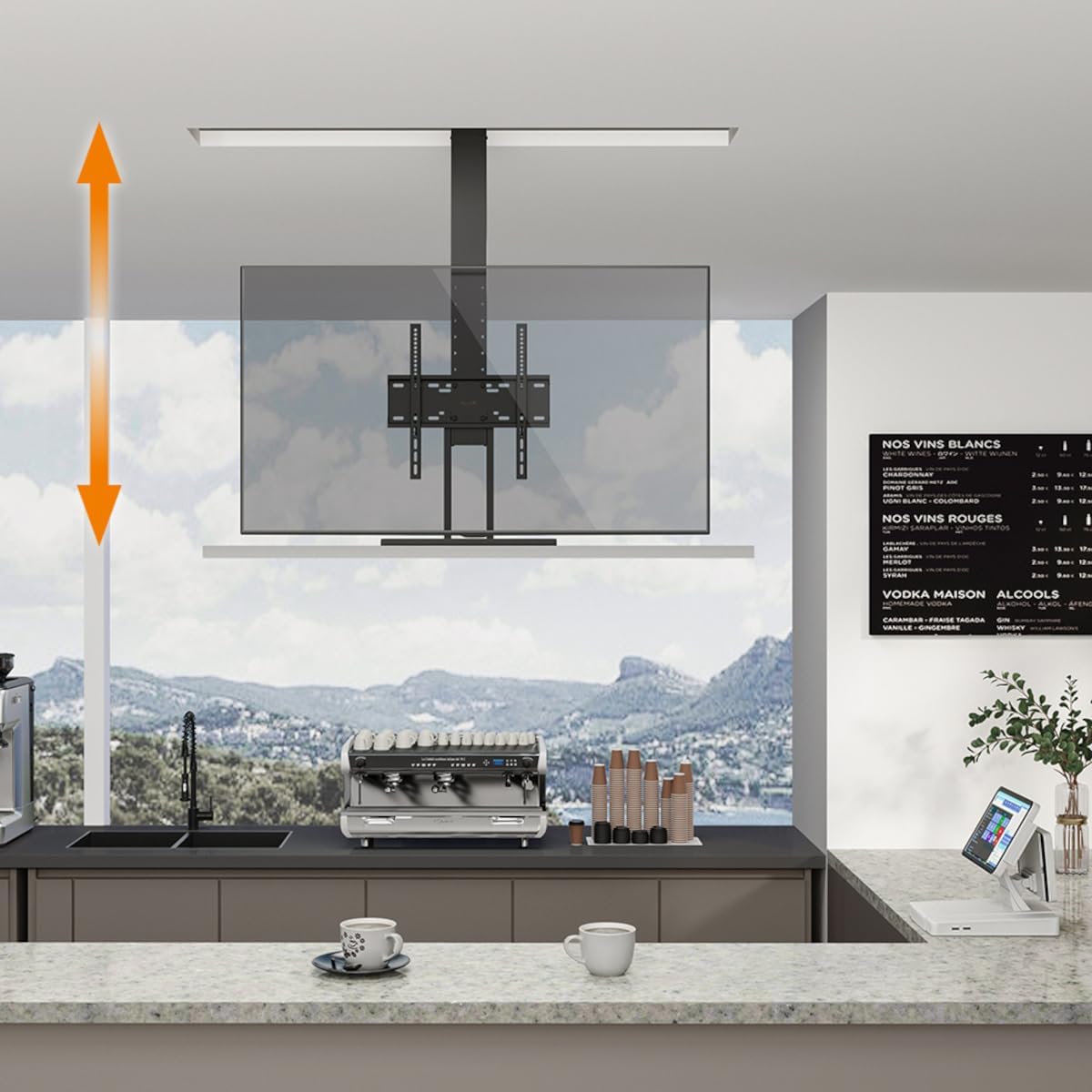 MyWall HP64L TV-Deckenlift Schwarz für 32-55 Zoll Fernseher (mit Fernbedienung, für 81-140cm TVs, max. 45kg Belastbarkeit)