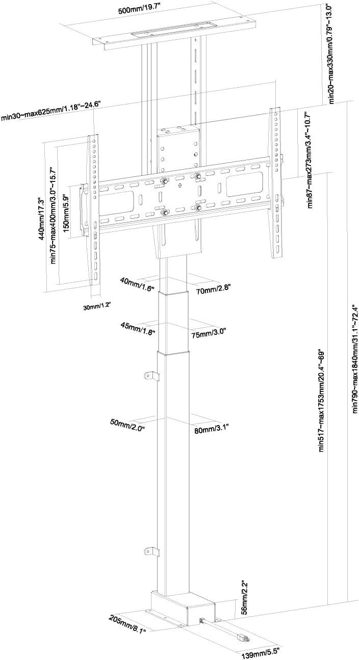 MyWall HP63-2 Motorisierter TV Einbaulift Einbauschrank für Möbel TV 37-80 Zoll (mit Fernbedienung, für 81-140cm TVs, max. 60kg Belastbarkeit)