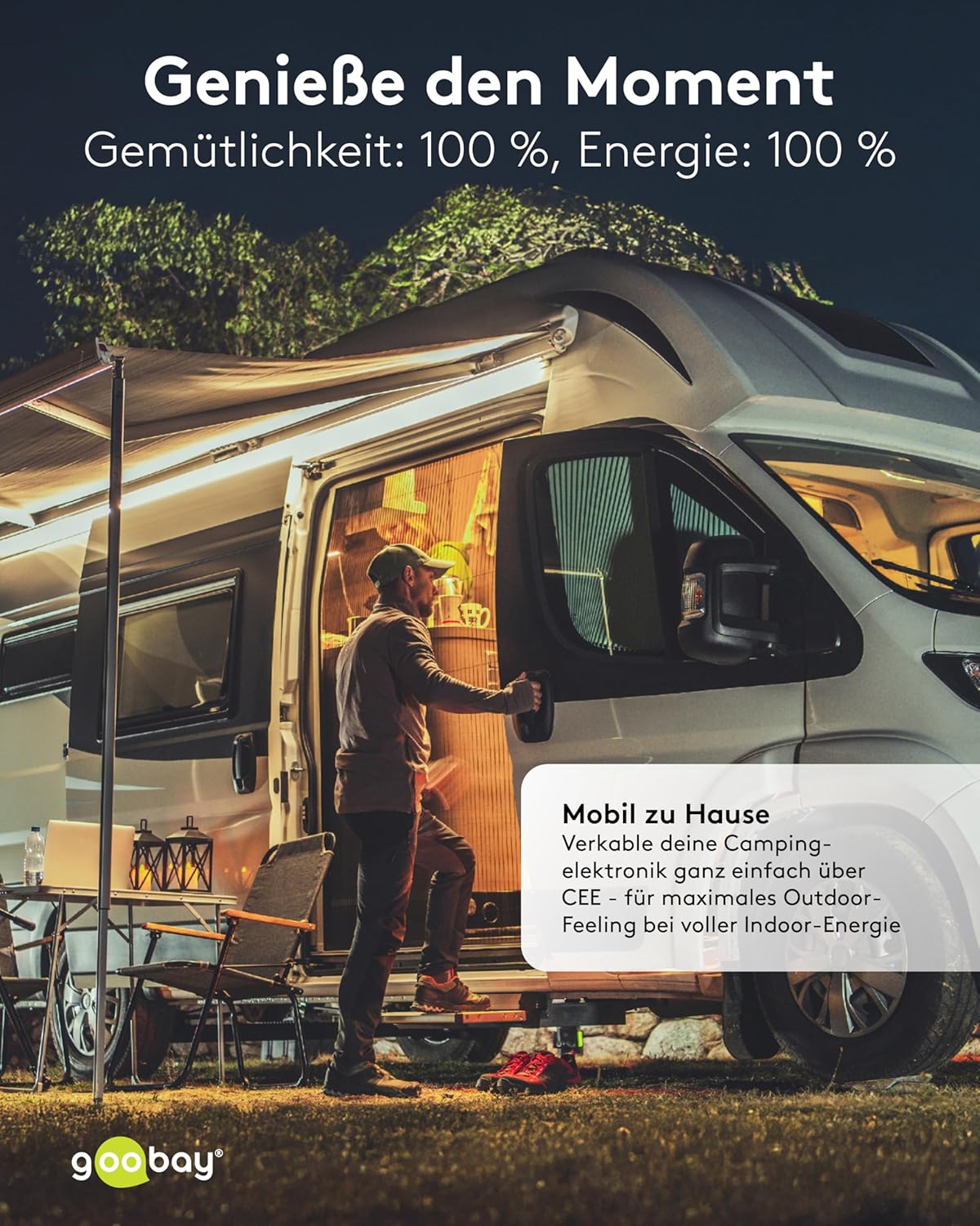 CEE-Adapterkabel für Wohnwagen, 1,5 m, Schutzkontakt 90°, CEE-Buchse und Schutzkontakt mit Verschlusskappen, Kabel für Camping, Wohnmobil und Wohnwagen