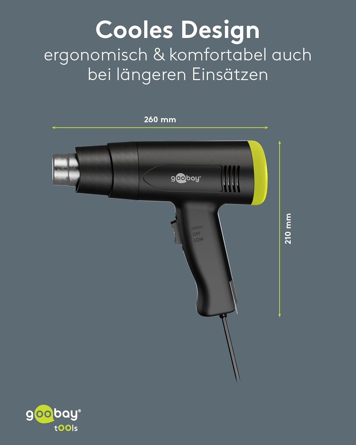 1500W Heißluftpistole - Heißluftfön, 2 Temperaturstufen (200°C/500°C), Luftstrom 450I/min, inkl. 4 Aufsätze für Schrumpfschläuche, Entlöten, Verformen, Abtauen, Trocknen