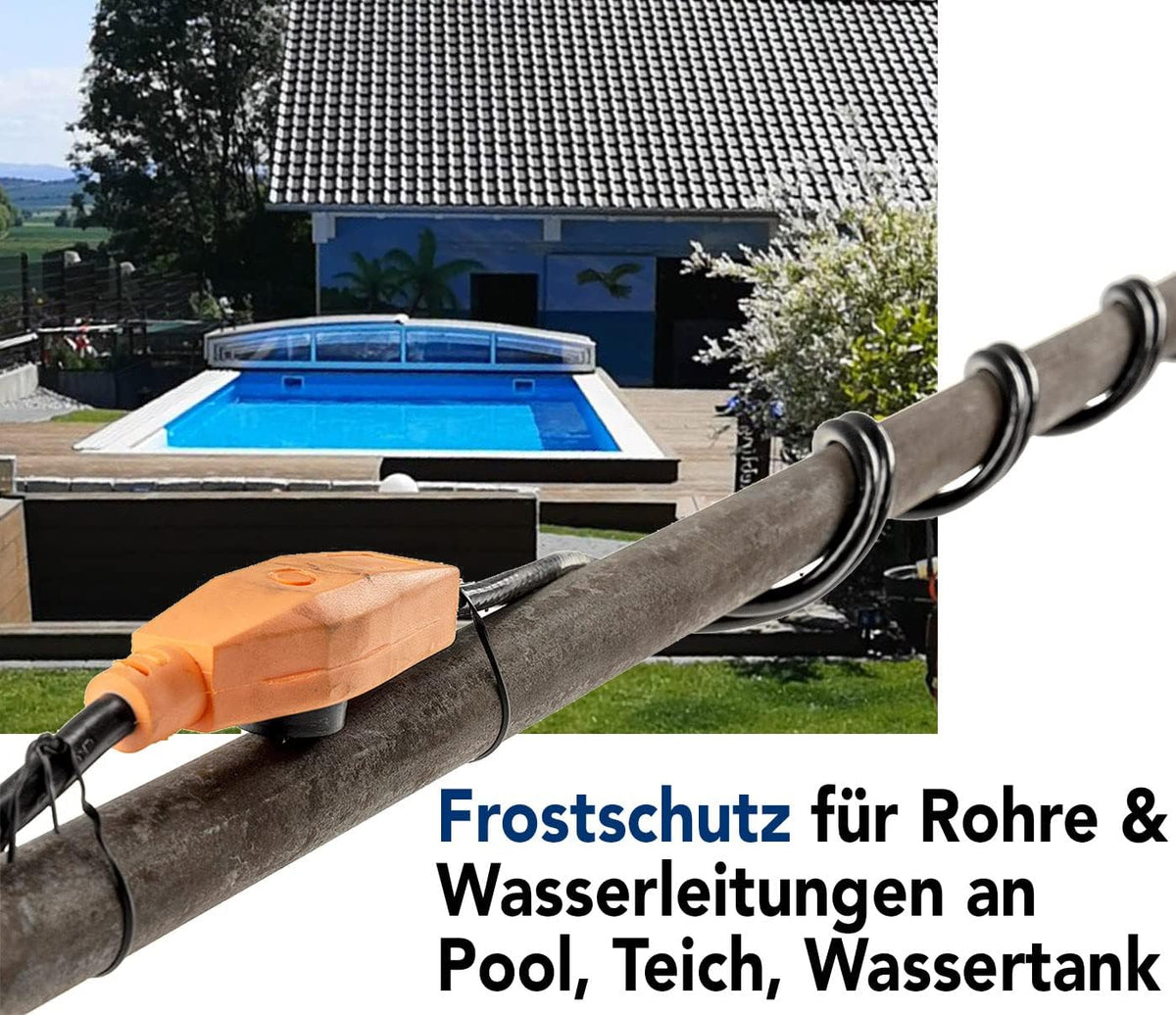 Frostschutz Heizkabel mit Temperaturfühler 2m Wärmekabel Anti Frost Kabel mit Schutzkontaktstecker für Wasserleitungen im Haus, Regenrinne, Pool, Teich