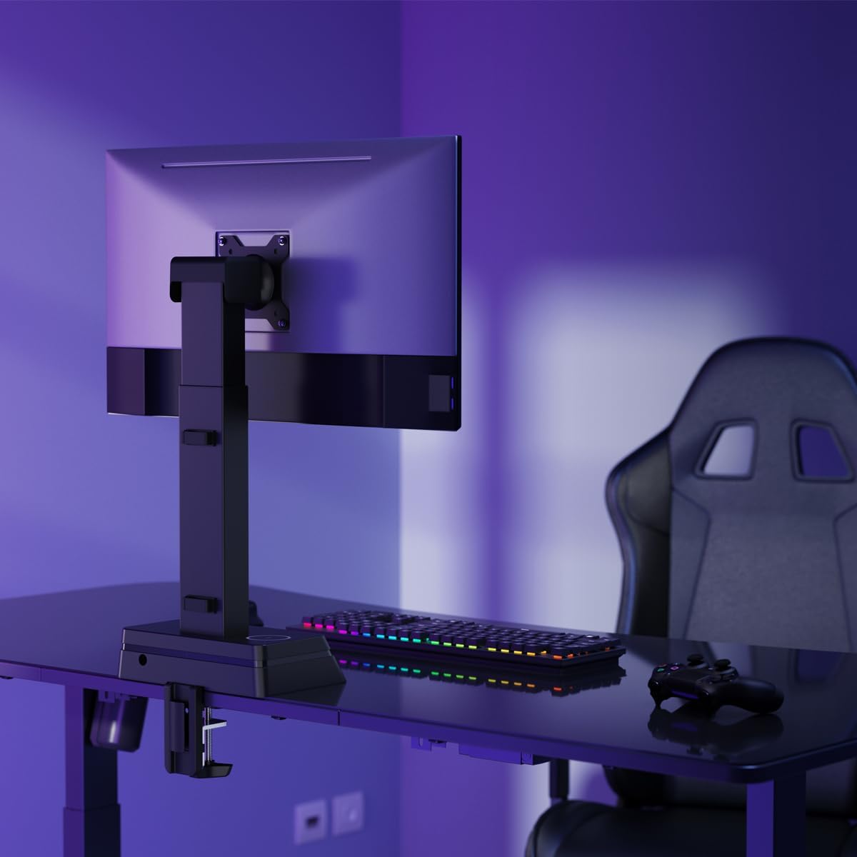 My Wall elektrische Monitor Halterung - HL66-1L, 1 Monitor, automatische Eye-Level Höhenverstellung, Monitor Halterung 17" - 32", Wireless Charging, drehbar, neigbar, rotierbar