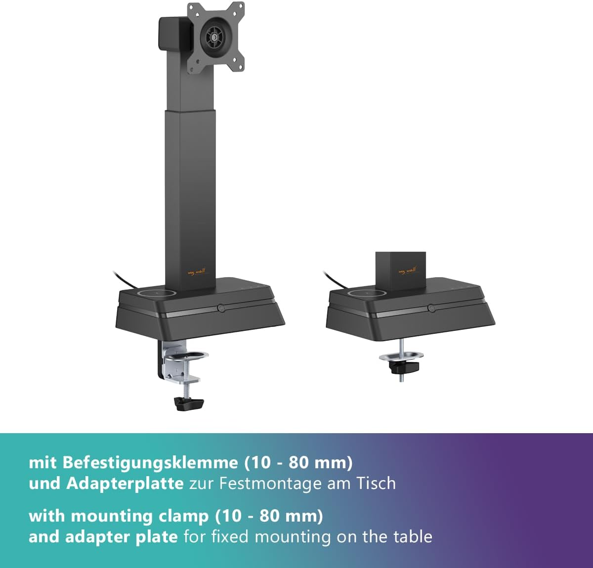 My Wall elektrische Monitor Halterung - HL66-1L, 1 Monitor, automatische Eye-Level Höhenverstellung, Monitor Halterung 17" - 32", Wireless Charging, drehbar, neigbar, rotierbar