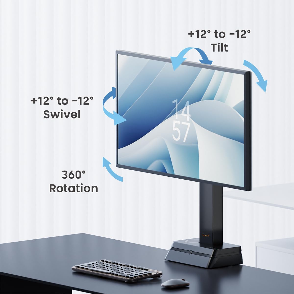 My Wall elektrische Monitor Halterung - HL66-1L, 1 Monitor, automatische Eye-Level Höhenverstellung, Monitor Halterung 17" - 32", Wireless Charging, drehbar, neigbar, rotierbar