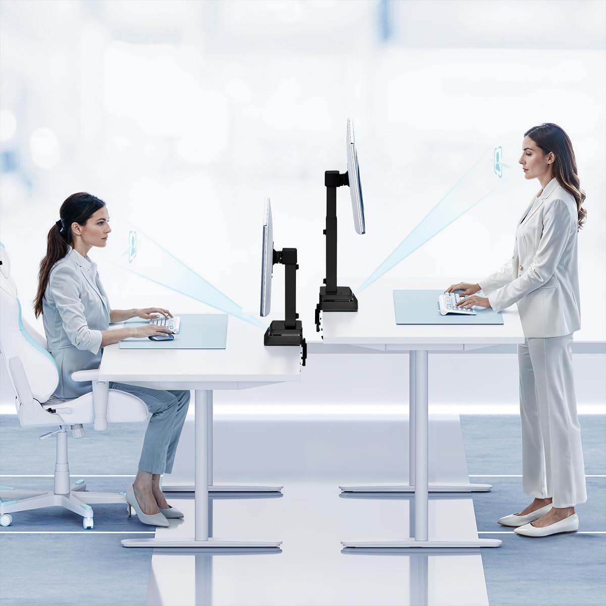 My Wall elektrische Monitor Halterung - HL66-1L, 1 Monitor, automatische Eye-Level Höhenverstellung, Monitor Halterung 17" - 32", Wireless Charging, drehbar, neigbar, rotierbar
