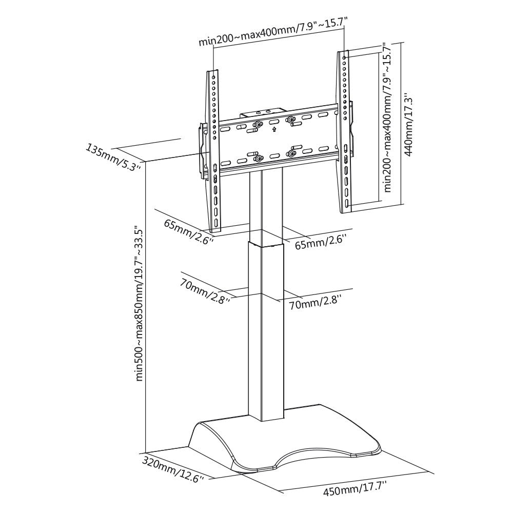 TV- Standfuß für Flachbildschirme 32“ - 65“ (81 – 165 cm), Motorisierte Höhenverstellung, Tragkraft 50 kg
