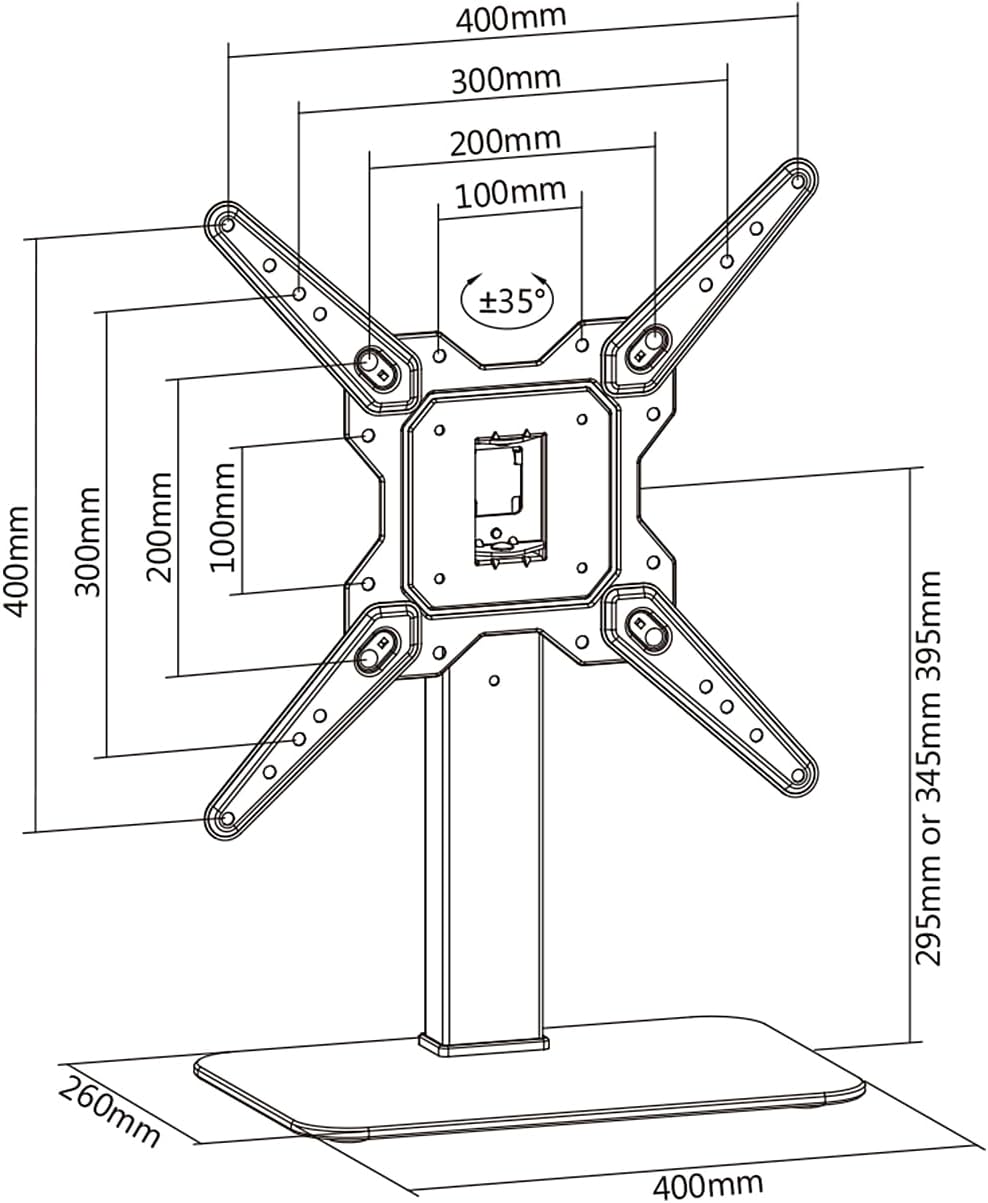 my wall Universeller TV Ständer - HP2HL, Fernsehständer für 23"–55" TV, Höhenverstellbar in 3 Stufen, Schwenken 70°, TV Standfuss mit Glasboden, für Tisch & Regal, Belastbar bis 40 kg