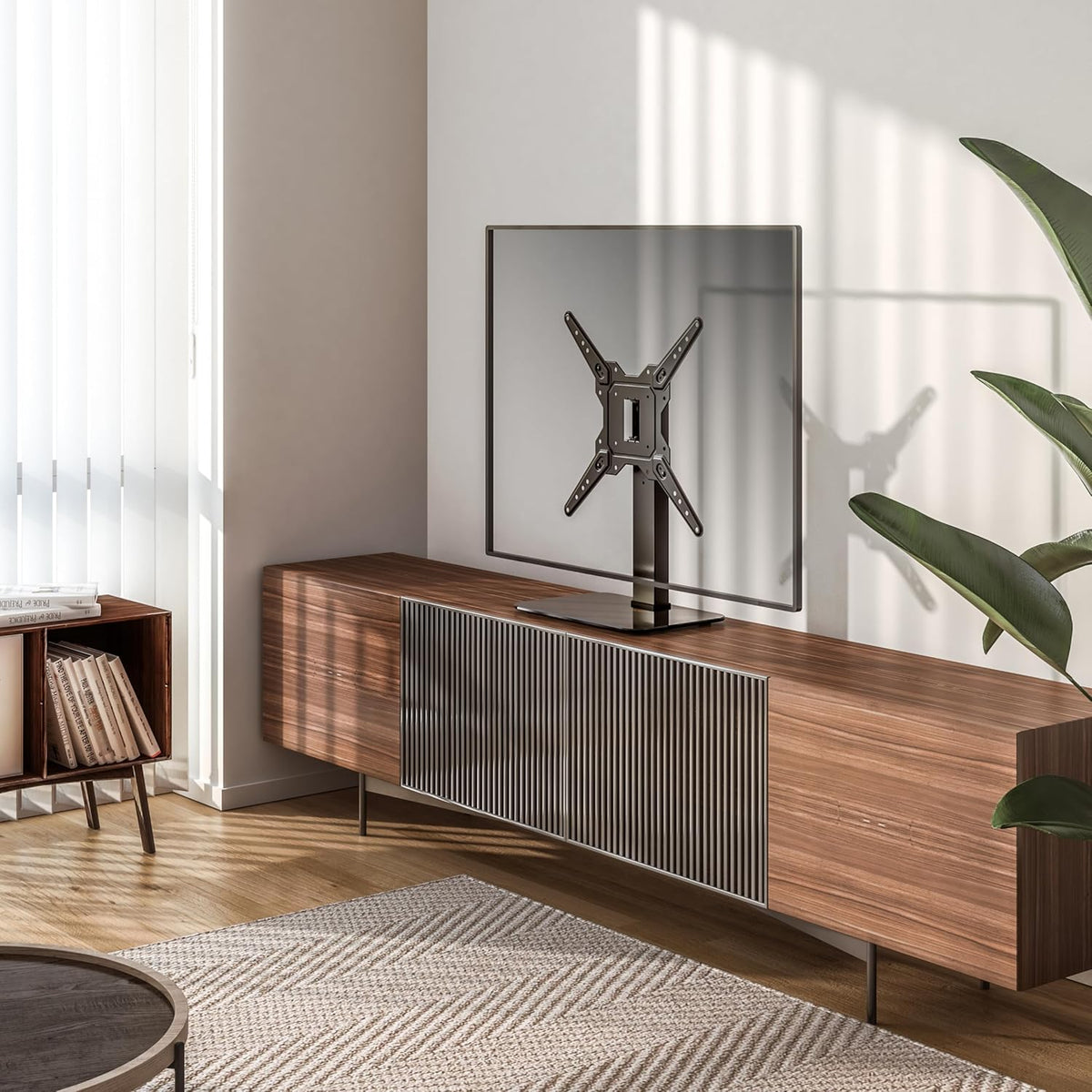 my wall Universeller TV Ständer - HP2HL, Fernsehständer für 23"–55" TV, Höhenverstellbar in 3 Stufen, Schwenken 70°, TV Standfuss mit Glasboden, für Tisch & Regal, Belastbar bis 40 kg