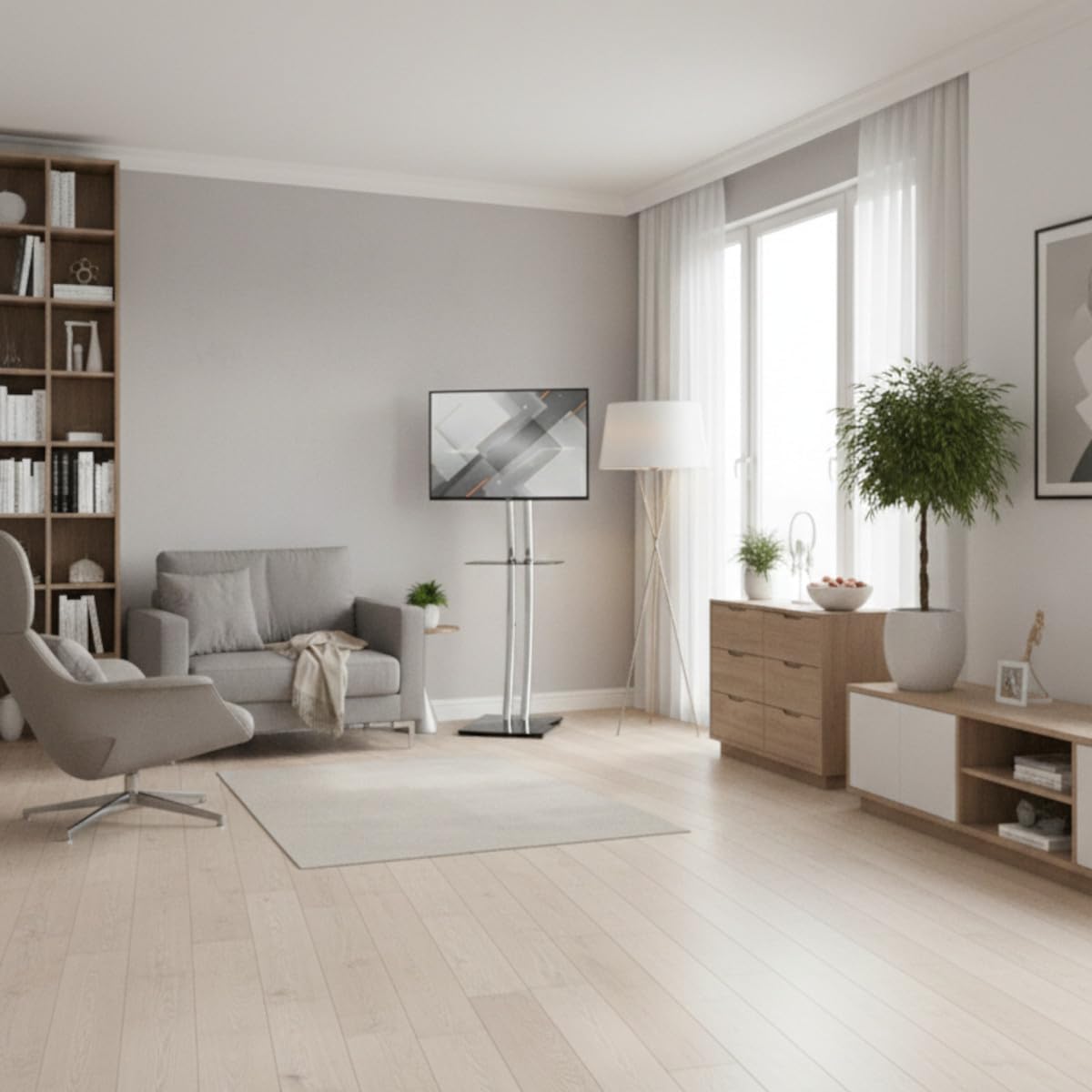 My Wall TV Standfuß HP107L - TV Ständer für 37-70 Zoll Bildschirme, bis zu 65 kg Belastung, Neigbar, Drehbar, Höhenverstellbar, TV Halterung mit Ablagefläche, TV Bodenständer