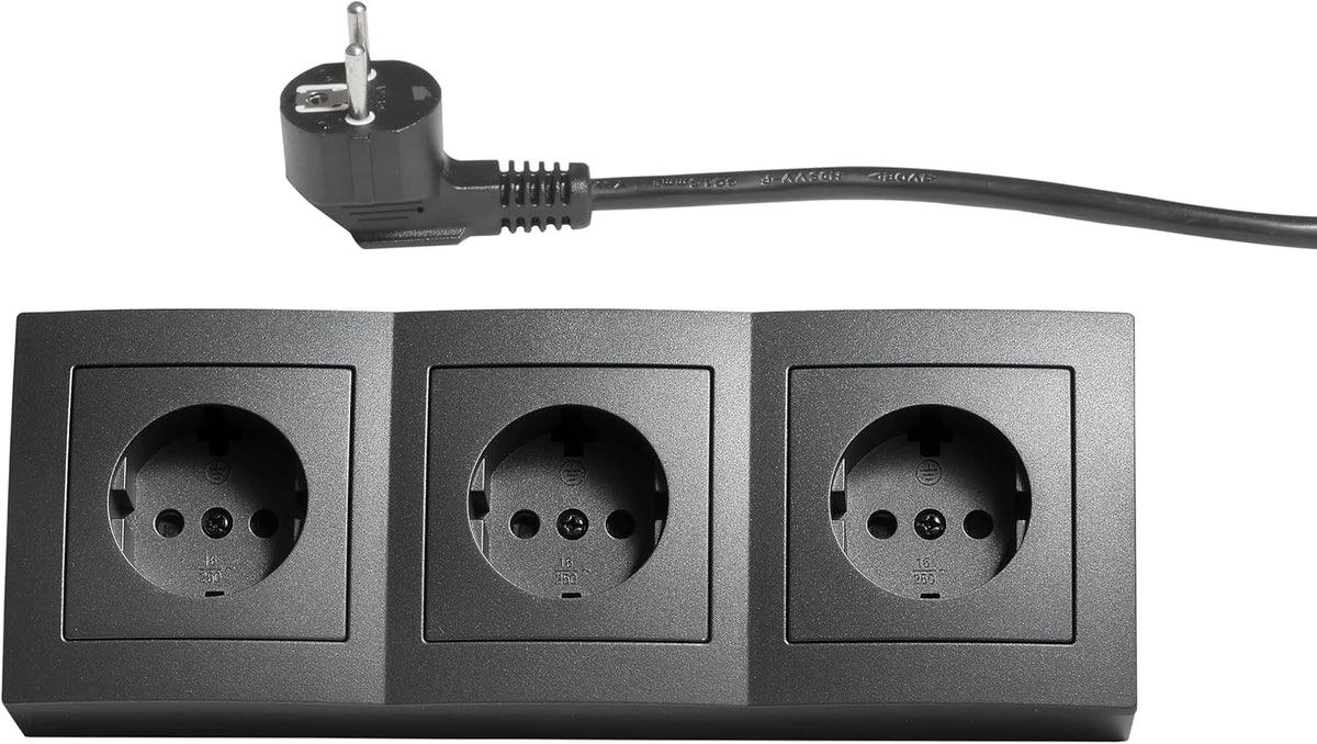 McPower Steckdosenblock Unterbausteckdosen | Flair | Ecksteckdose 3-Fach Steckdosen Schutzkontakt, 2m Kabel mit Stecker, 250V / 16A, Aufbau (anthrazit)