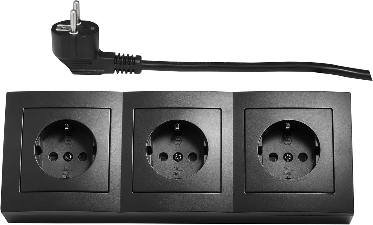 McPower Steckdosenblock Unterbausteckdosen | Flair | Ecksteckdose 3-Fach Steckdosen Schutzkontakt, 2m Kabel mit Stecker, 250V / 16A, Aufbau (schwarz matt)