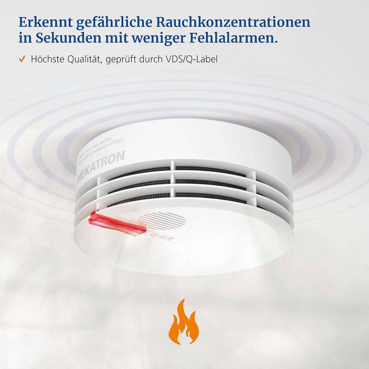 Hekatron Genius Plus – Rauchmelder 10 Jahre Batterie – Testsieger Stiftung Warentest – Made in Germany – inkl. 1x Klebepad – App-unterstützt – Brandmelder – 1 Stück [Energieklasse B]