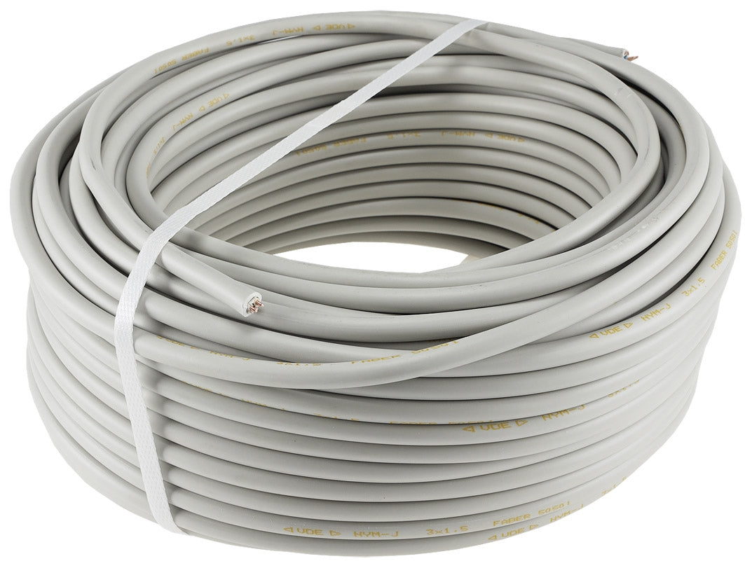 Stromleitung "NYM-J", 50m, isoliert 3G2,5, grau, Außen-Ø 8,2mm, Ring
