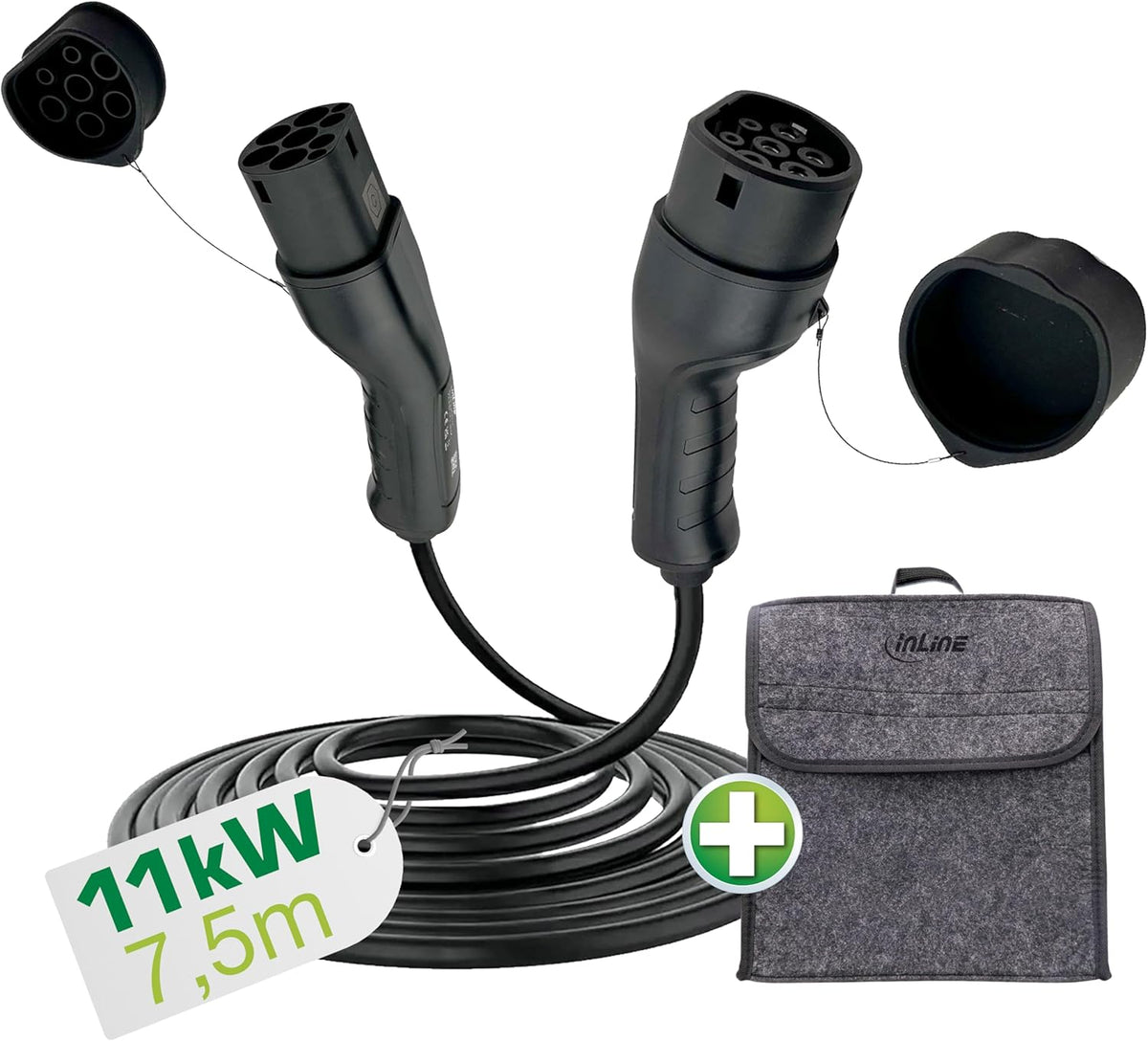EV-Autoladekabel für Elektroauto, 7,5m, TYP2 EN 62196, inkl. Aufbewahrungstasche, 11KW MAX./7,4KW/3,7KW, 16A, 3-Phasig, kompatibel mit Modellen wie i3, iX, ID.3, ID.4, ID.5 und Anderen